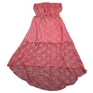 Diva Apparel Dress Womens M Pink Floral Mesh Strapless Belted High Low Outwear